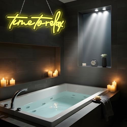 Image of Time To relax Neon Sign Warm White Letter Led Neon Lights Wall Decor for Wedding,Family lounge,Spa center,Beauty salon,Bar,Restaurant,Yoga studio,Business Logo,Beauty Salon,Massage Parlor-15.75 x 6.61IN-USB Powered-Acrylic