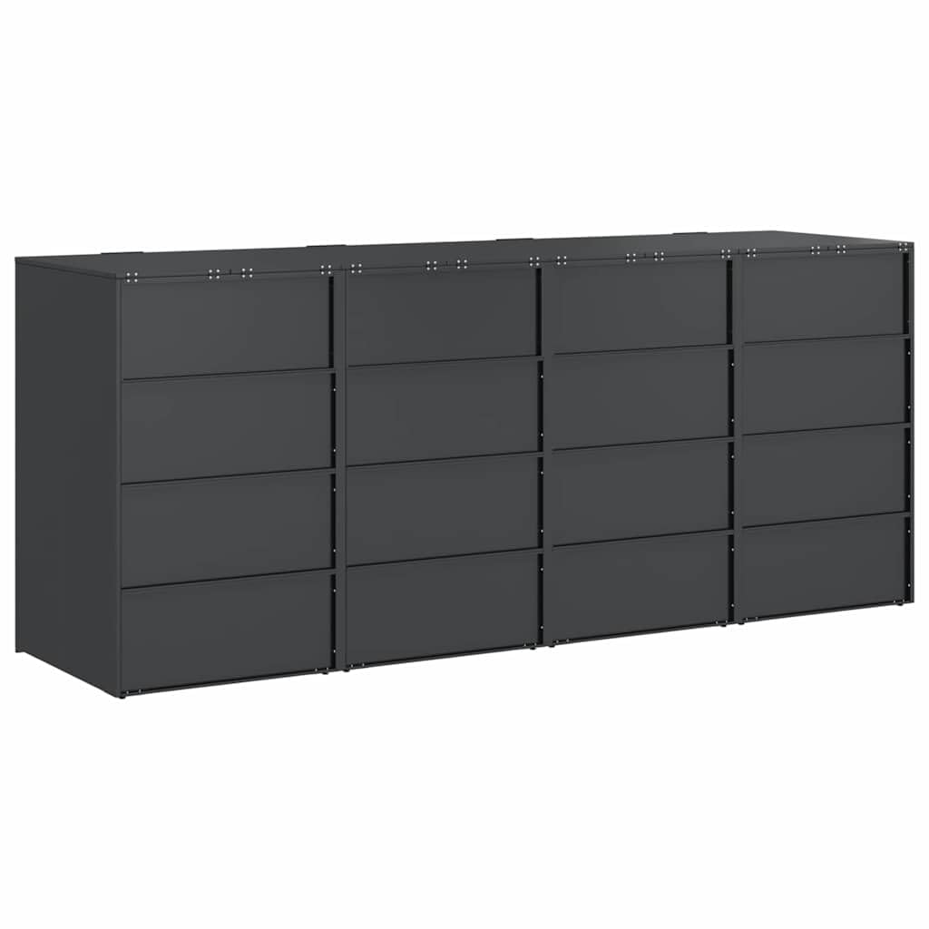 IKAYAA Copribidoni per 4 Bidoni di Spazzatura Contenitori Pattumiera Cassonetti Rifiuti 240 L Coperchio Bidone Resistente con 4 Porte Copribidone da Esterno Acciaio-4 Bidoni