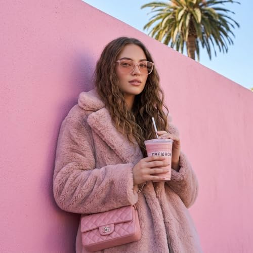 Image of Outdoor FL-Flex Fluorescent-60 Light Brown Tinted Blue Light Blocking Glasses Cat Eye Migraine Light Sensitivity Glasses Photophobia Fluorescent LED Glare Women AB3311(Pink Frame Cinnamon Lens)
