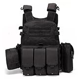 Licsaliwe Multifunktionale Molle-Airsoft-Weste, verstellbar, atmungsaktiv – Paintball-Plattenträger für das Training von Sicherheitskräften im Freien, Schwarz