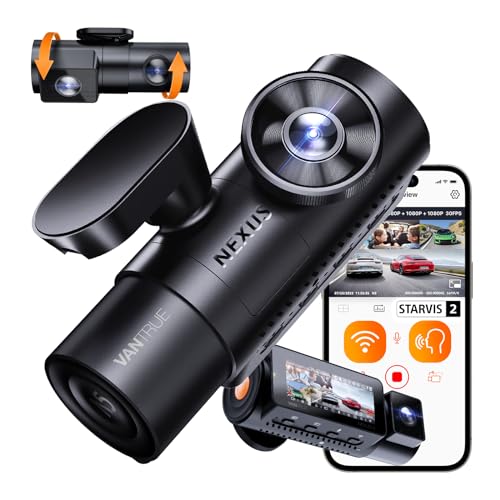 Vantrue 360 Degree Dash Cam for Cars, WiFi GPS Car Camera with Voice Control, IR Night Vision, 24hrs Parking Mode, HDR/WDR, 3.19’ IPS LCD, 512GB Max