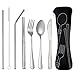 NITAIUN 7 Piezas Juego de Utensilios portátiles de Acero Inoxidable con Funda de Neopreno Cuchillo, Tenedor, Cuchara, Palillos, Pajitas, Cepillo de Limpieza, Cubiertos de Acampada (7 piezas)