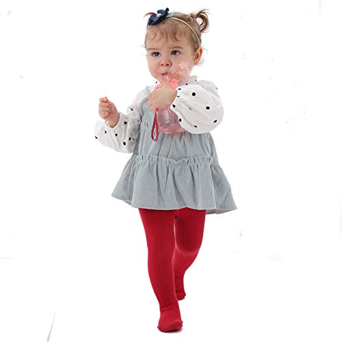Image of EPEIUS Baby Girl Tights Cable Knit Cotton Seamless Footed Leggings 0-6Y | STAY-UP BABY TIGHTS. High elastic waist, smooth toe. Fits 0-3m newborn, infant & toddler. Ideal for daily wear & dresses.