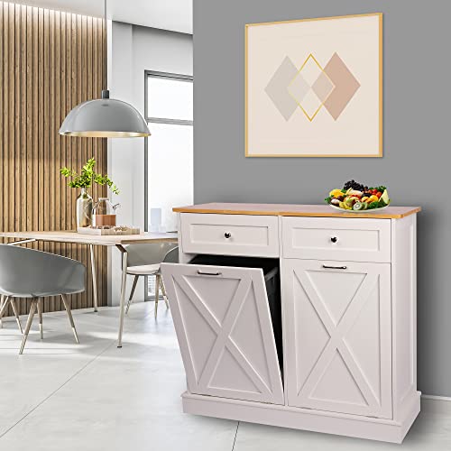 Double Tilt Out Trash 20 Gallon Wooden Free Standing Laundry