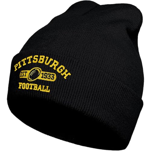Embroidered Football Beanie Unisex Winter Cap Warm Knit Hats for Football Fan Gifts
