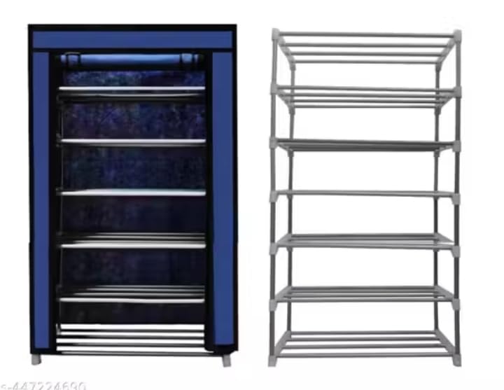Image of Multipurpose Shoe Rack with Dustproof Zip Cover, Multiuse for Bedroom, Living Room, Entryway, Footwear Stand for Home, Plastic, Clothes Plastic (Grey, 6 Layer Shoe Rack)