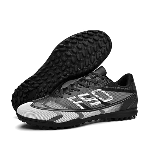 Qynthra Botas de fútbol con Cordones, Tacos FG TF, Ajuste Seguro, Zapatillas de Entrenamiento de fútbol Bajas para césped y Turf, práctica en Campo, Tallas 35-45,Black TF,36 EU