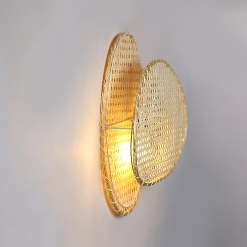 Image of Habere India-All the Cultures Fabricating India Wall Lamp for Living Room | Decor Lights | Lamps for Bedroom | Lamp for Wall | Cane Webbing Lights - Oval (M: 45 * 46 * 12 cm)