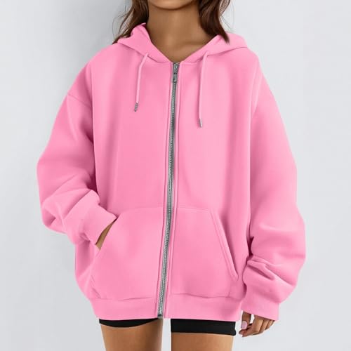 OIOLOYJM Zipper Hoodies for Women Long Sleeve Oversized Sweatshirts Y2k Drawstring Soft Jacket 2025 Fall Fashion with Pockets