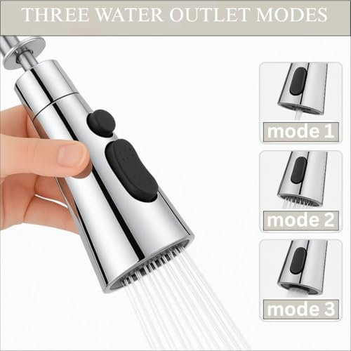 Image of Heavy Duty 360 Rotating Tap Extension for Kitchen Sink | 3-Mode Splash Filter Kitchen Tap Extender | Flexible Chrome Water Faucet Attachment & Aerator with Universal Fitting, Silver