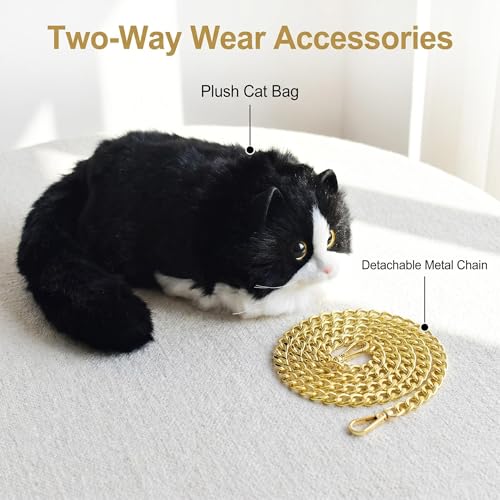 Image of Realistic Puffy Plush Cat Shaped Crossbody Handbag for Women