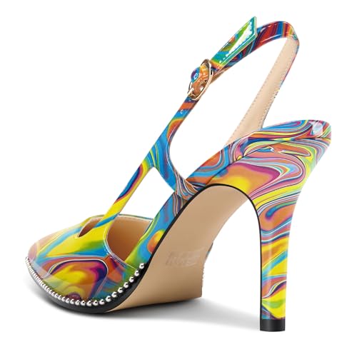HEUIVZAR Womens Beaded Pumps Slingback Stiletto High Heels Pointed Toe Slip-on Sandals Adjustable Buckle Pearls Patent Leather Dress Shoes 3.5 Inches Heels4