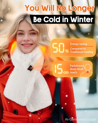 Best Heated Scarf for Women: Stay Warm All Winter with These Top Rechargeable Options 9 Genovega Graphene Heated Fur Scarf for Women Rechargeable Battery Portable Power Bank Packs Intelligent Electric Pad Shawl Clothing Clothes Portable Womens Ski Snowboard Gear Accessory Essentials