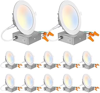 12 Pack 4 Inch 5CCT LED Recessed Ceiling Light W/ Junction Box, 2700K-5000K Color Temperature Selectable, CRI90, 10.5W=80W, 850lm, Dimmable Ultra-Thin Recessed Lighting Can-Killer Downlight