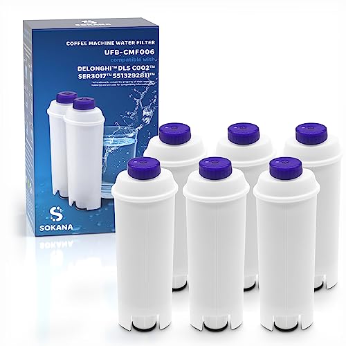 SOKANA 6 Filtri Acqua DLSC002 sostituzione compatibile sostituzione compatibile per Macchina Caffè DeLonghi Magnifica S Cappuccino De Longhi ECAM ESAM 2600 Primadonna Eletta Plus