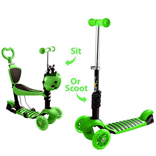 Lululy Scooter for Kids, 5-in-1 Scooter for Toddlers Girls & Boys, Removable Seat