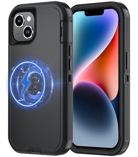 Olinoo for iPhone 15 Case [Compatible with MagSafe], Heavy Duty Shockproof 3-Layer Full-Body Protection Rugged Cover, Drop-Resistant and Wireless Charging Friendly (Black, iPhone 15)