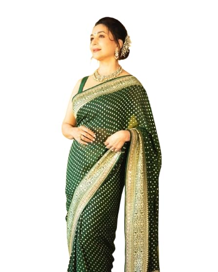 Image of Flosive Women's Sage Green Kanjivaram Silk With Weaving Saree With Blouse Piece