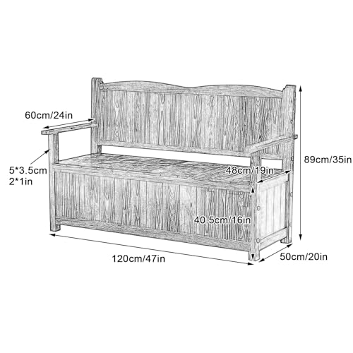 Banc de rangement extérieur, boîte de terrasse de jardin en bois avec dossier, banc de patio 2 places pour outils de jardin et jouets de piscine, capacité de poids de 250 kg