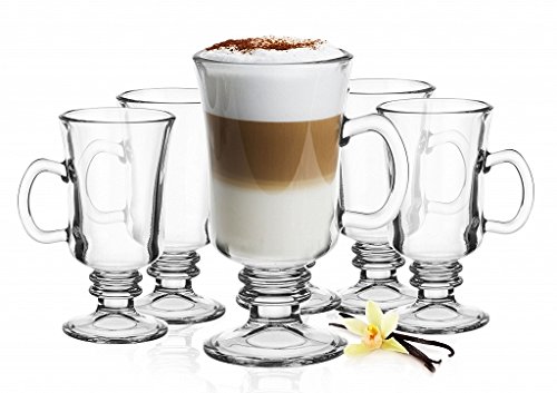 6 Irish Coffee Gläser mit Henkel und 6 Edelstahl-Löffeln (gratis) Latte Macchiato Glas