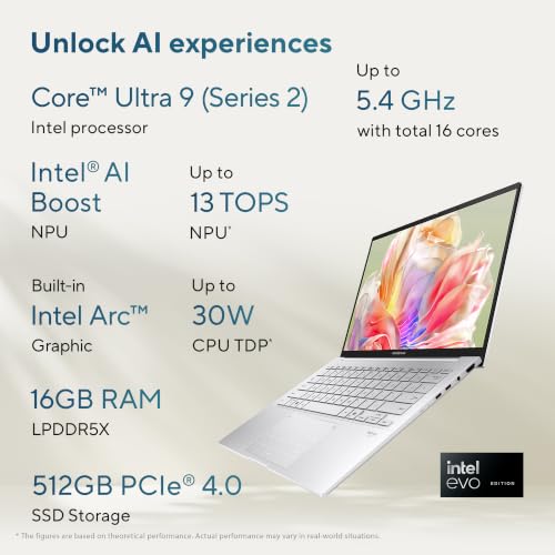 Image of ASUS Zenbook 14 (2026),Smartchoice,Intel Core Ultra 9 285H,Intel Arc iGPU,16GB RAM,512GB SSD,OLED,Touch Screen,14 inch(35.5 cm),Win 11,M365 Basic(1Y),Office 24,Silver,1.28 Kg,UX3405CA-QL1692WS,AI Laptop