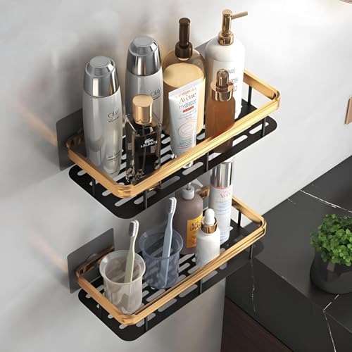 Image of Dwain Bathroom Organiser Without Drill | Self Adhesive Bathroom Shelf Wall Mounted | Metal Corner Shelf Rack for Shower Shampoo Soap Storage | Bathroom & Kitchen Wall Mount Rack(Gold)