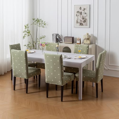 Image of House of Quirk Elastic Chair Cover Stretch Removable Washable Short Dining Chair Cover Protector Seat Slipcover (Pack of 6, Neem Buti)