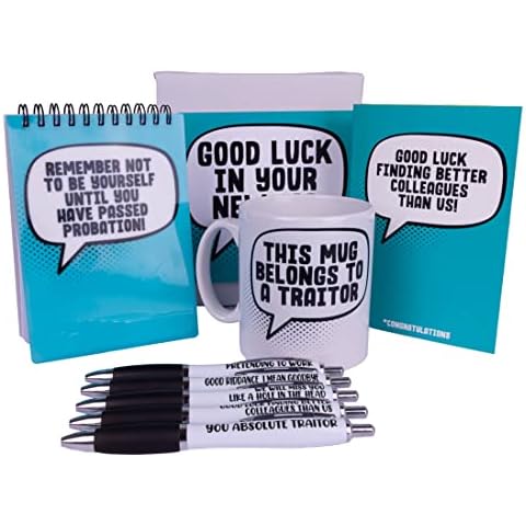 Leaving Job and New Job Gift Set - Mug, Pen Pack, Notebook & Card Funny Leaving Job Present Cover