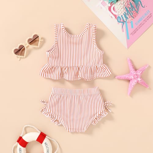 Image of HAPPYMA Baby Swimsuit Toddler Girl Bathing Suit Summer Stripe Bikini Set Beach Two Piece Swim Wear