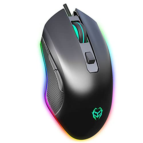huiingwen Souris filaire de gaming avec programmation macro, rétroéclairage RVB 1000 à 6400 dpi 7 boutons pour ordinateur portable Cover