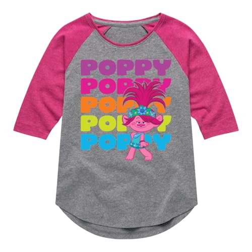 HYBRID APPAREL Trolls - Poppy Stacked Name - Toddler & Youth Girls Raglan Graphic T-Shirt