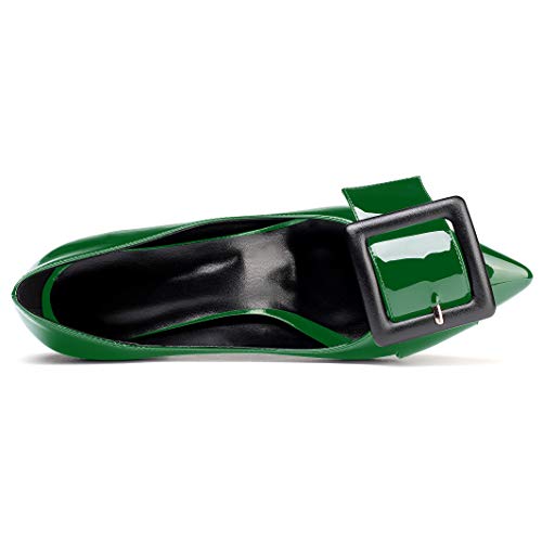 YODEKS Women's Low Block Heels Chunky Heels Slip On Pumps Closed Pointed Toe 2 Inch Dress Bow Loafer Shoes for Wedding Office4