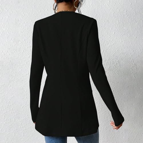 Womens Blazer Business Casual Collarless Long Sleeve Button Front Blazers Slim Work Office Suit Jackets with Pockets3