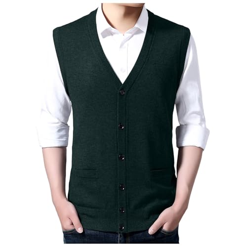 Men's Sleeveless Sweater Vest Button Down Knitted Lightweight Comfort V-Neck Cotton Solid Color Vest Pullover2