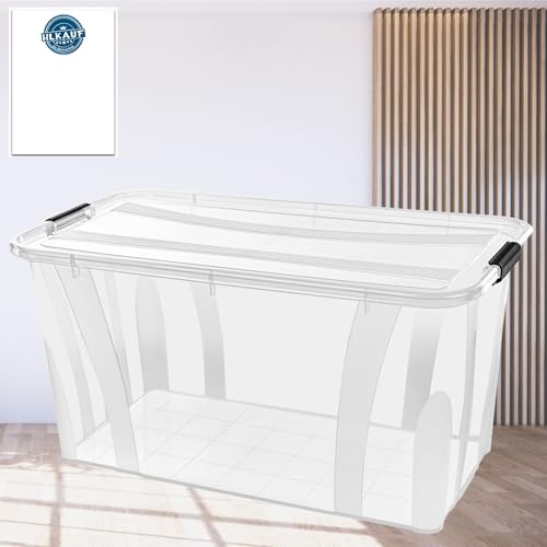 Aufbewahrungsboxen mit Deckel, 7L 14L 21L 32L 55L 80L Plastik Boxen Klickverschluss Stapelboxen 1er/3er Sets Lebensmittelecht Transparent Haushalt & HLKauf-Block (1er 80-Liter & 1x HLKauf-Block)