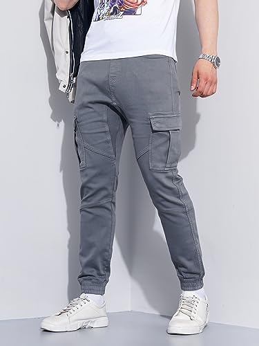 Image of Celio Mens Solid Grey Cargo Pants