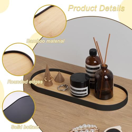 Rongxze 2 Stücke Badezimmertablett aus Holz, Holz Ovale Holztabletts, Deko Tablett im Mini Badezimmer für Desserts, Lippenstifte, Parfüme, Kosmetika, Schmuck, Kleinigkeiten (Schwarz)
