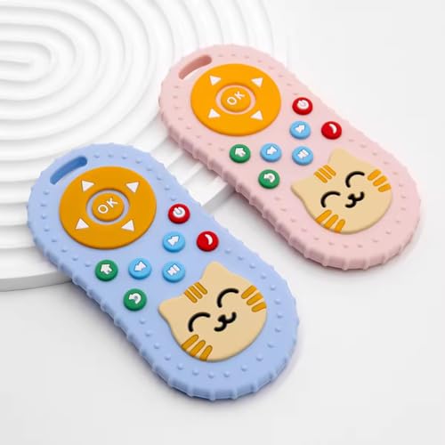 Image of Tekme Cute Cat Silicone Baby Teether - Cat Remote Control Shape Food Grade Teething Toy for Babies - Sensory Teething Toy, Remote Teether for Babies (Pink)