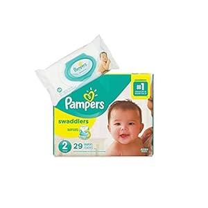 Pampers Bundle, Pampers Swaddlers Disposable Size 2 Diapers (29 Count) and Pampers Sensitive Care Baby Wipes (56 Count)