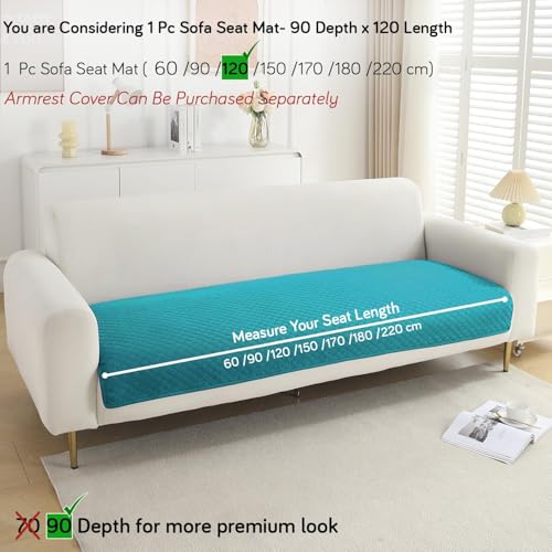 Image of HOKIPO Quilted Sofa Cover Mats for 1 /2 /3 Seater Sofa and L Shape. Make Your Own Sofa Cover Set, Mat Length 90(D) x 120(L) cm, Teal (NEW-IN-720-TEAL)