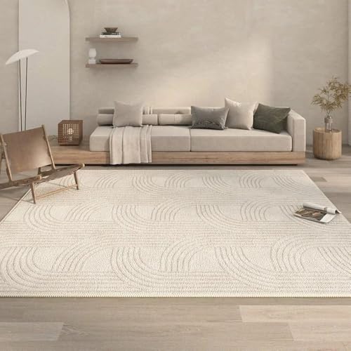 Tapis lavable en machine beige à rayures pour salon et lit