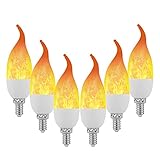 Lpraer 6 Pack E12 LED Flame Effect Light Bulbs 3 Modes Flickering Flame Tip Candelabra Light Bulbs Warm White Chandelier Bulbs for Easter Halloween