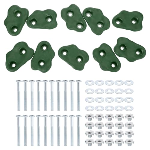 PATIKIL Rock Climbing Holds, 10 Pcs Small Climbing Rock Wall Grips Play Set Climber Attachments with Double Hole for Playground Accessory Indoor Outdoor Tree Training, Green-D