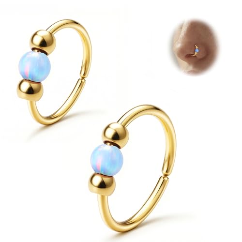 UBGICIG 2Pcs Opal Nose Rings Hoops 316 Surgical Steel Nose