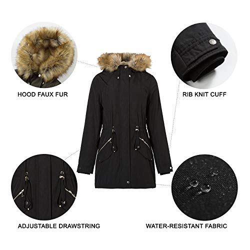 Royal Matrix Women's Warm Winter Parka Coat Hooded Sherpa Lined Winter Jacket with Zip Pockets (Black, 8)