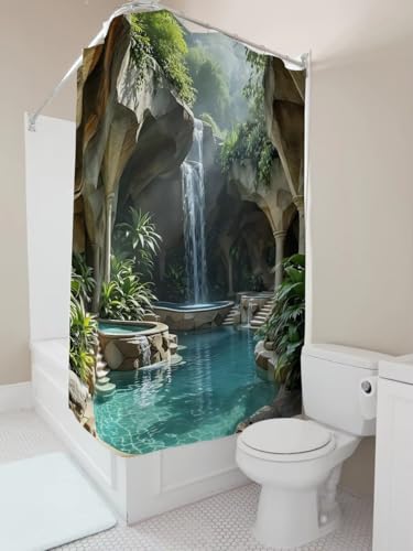 Rideau de douche Oasis Tropicale 145x213cm avec cascade et verdure - 2