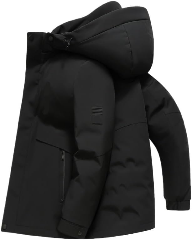 Mens Winter Mid Length Hooded Down Jacket Thick Outdoor Removable Liner Puffer Coat