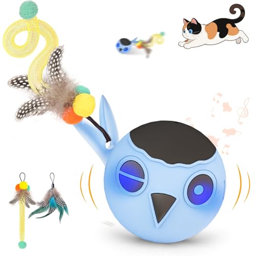 Zeepet katzenspielzeug Ball, Interaktives Katzenspielzeug, katzenball elektrisch, Automatisch Beweglicher Vogelball mit 2 Federschwänzen,...