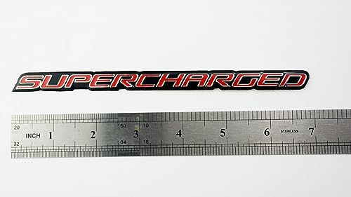 Image of 2Pc Supercharged Emblem 3D Badge Logo Aluminum Adhesive Decal Badge Fit for Universal SUV Truck Car (Red Silver), EmBroom-211