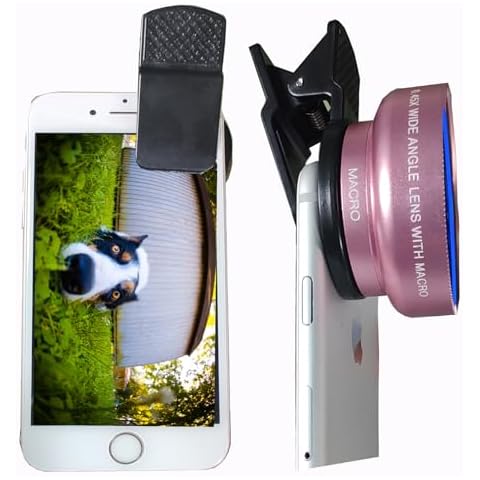 Peanutech Fish Eye Lens iPhone Phone Camera Lens Kit Wide Angle Macro for iPhone 14 13 12 11 X XS Xr Se 8 pro max Mini Samsung Most Phones with PU Bag (Rose Pink) … … Cover